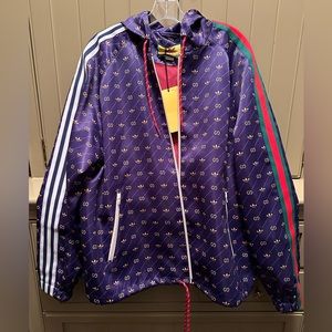 Purple Gucci x Adidas Trefoil Print Bomber Jacket Size 46